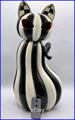 MacKenzie-Childs 19 Illuminated Striped Black & White Cat Figurine Halloween