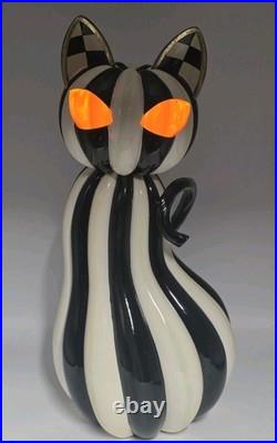 MacKenzie-Childs 19 Illuminated Striped Black & White Cat Figurine Halloween