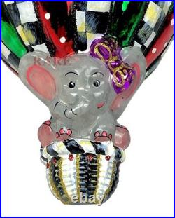 MacKenzie-Childs Baby Elephant Baby's First Balloon Glass Ornament New in Box