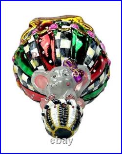 MacKenzie-Childs Baby Elephant Baby's First Balloon Glass Ornament New in Box
