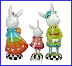 MacKenzie-Childs Calico Bunny Figures Set of Three 7.5 Tall New No Box