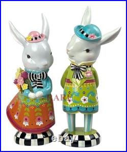 MacKenzie-Childs Calico Bunny Figures Set of Three 7.5 Tall New No Box