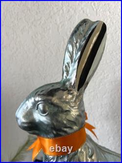 MacKenzie Childs Calico Foil Large Bunny Easter Decor Figure Courtly Stripe NEW