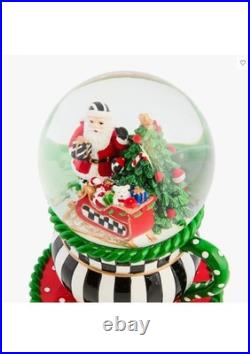 MacKenzie-Childs Check It Out Teacup Snow Globe Santa Courtly Check 8.25 NEW