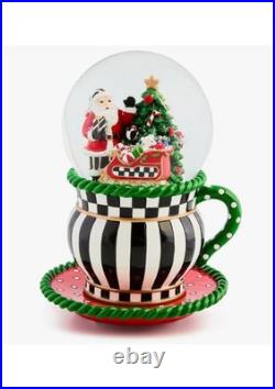 MacKenzie-Childs Check It Out Teacup Snow Globe Santa Courtly Check 8.25 NEW