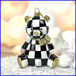 MacKenzie-Childs Courtly Check Baby's First Christmas Bear Glass Ornament New