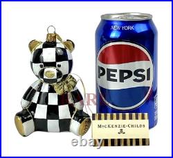 MacKenzie-Childs Courtly Check Baby's First Christmas Bear Glass Ornament New