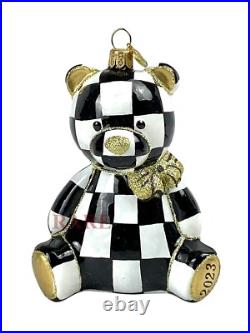 MacKenzie-Childs Courtly Check Baby's First Christmas Bear Glass Ornament New