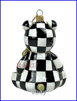 MacKenzie-Childs Courtly Check Baby's First Christmas Bear Glass Ornament New