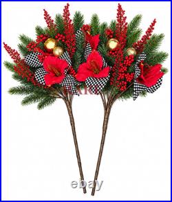 MacKenzie-Childs Courtly Check Faux Holiday Floral Stem Set of Two Bouquet New