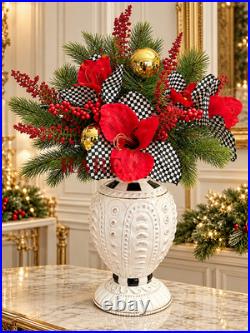 MacKenzie-Childs Courtly Check Faux Holiday Floral Stem Set of Two Bouquet New
