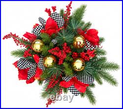 MacKenzie-Childs Courtly Check Faux Holiday Floral Stem Set of Two Bouquet New