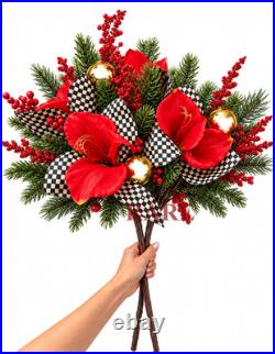 MacKenzie-Childs Courtly Check Faux Holiday Floral Stem Set of Two Bouquet New