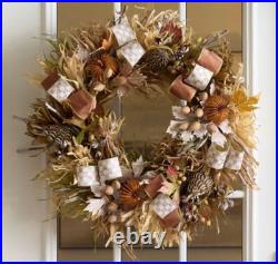 MacKenzie-Childs Courtly Check Mocha Ribbon Harvest Wreath 25 inch Door Decor