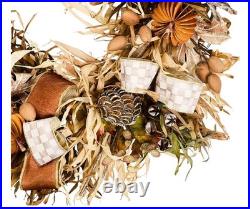 MacKenzie-Childs Courtly Check Mocha Ribbon Harvest Wreath 25 inch Door Decor
