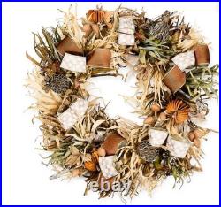 MacKenzie-Childs Courtly Check Mocha Ribbon Harvest Wreath 25 inch Door Decor