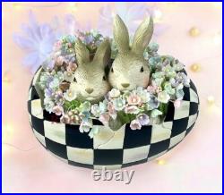 MacKenzie-Childs Courtly Check Peekaboo Egg Two Bunnies New No Box