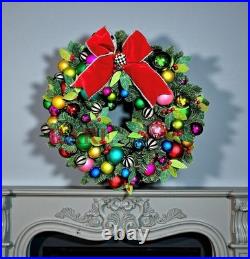 MacKenzie-Childs Courtly Check Ribbon Jubilee Christmas Wreath New No Box
