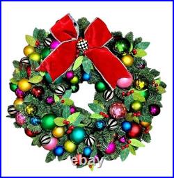 MacKenzie-Childs Courtly Check Ribbon Jubilee Christmas Wreath New No Box