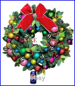 MacKenzie-Childs Courtly Check Ribbon Jubilee Christmas Wreath New No Box