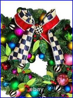 MacKenzie-Childs Courtly Check Ribbon Jubilee Christmas Wreath New No Box