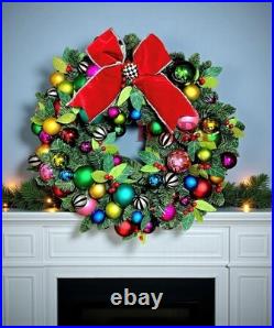 MacKenzie-Childs Courtly Check Ribbon Jubilee Christmas Wreath New No Box