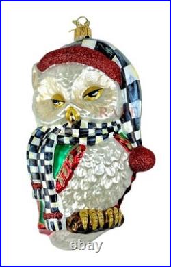 MacKenzie-Childs Courtly Check Sleepy Owl Christmas Glass Ornament New