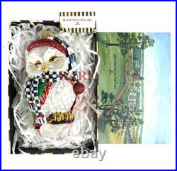 MacKenzie-Childs Courtly Check Sleepy Owl Christmas Glass Ornament New