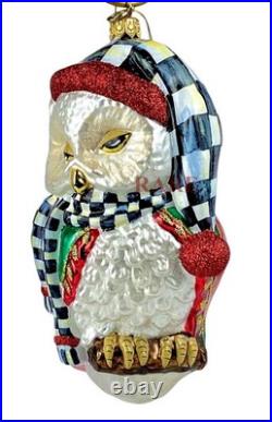 MacKenzie-Childs Courtly Check Sleepy Owl Christmas Glass Ornament New