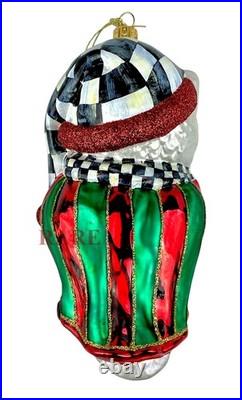 MacKenzie-Childs Courtly Check Sleepy Owl Christmas Glass Ornament New
