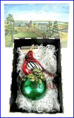 MacKenzie-Childs Cozy Cardinal On Ball Glass Ornament 6.5 Tall Brand New in Box