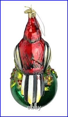 MacKenzie-Childs Cozy Cardinal On Ball Glass Ornament 6.5 Tall Brand New in Box