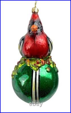 MacKenzie-Childs Cozy Cardinal On Ball Glass Ornament 6.5 Tall Brand New in Box