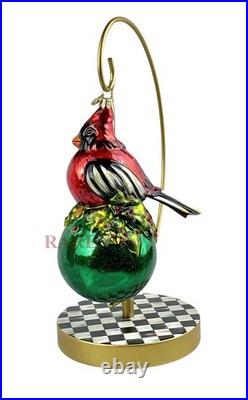 MacKenzie-Childs Cozy Cardinal On Ball Glass Ornament 6.5 Tall Brand New in Box