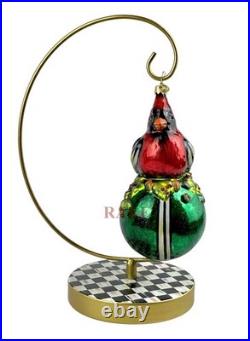 MacKenzie-Childs Cozy Cardinal On Ball Glass Ornament 6.5 Tall Brand New in Box