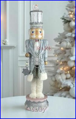 MacKenzie-Childs Crystal Palace Silver & Pink Nutcracker & Swan 27.5 New No Box