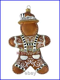 MacKenzie-Childs Farmhouse Gingerbread Boy Glass Ornament Brand New in Box