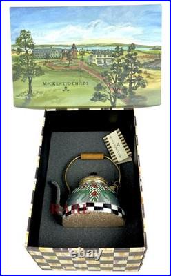 MacKenzie-Childs Farmhouse Holiday Tea Kettle Glass Ornament Brand New in Box