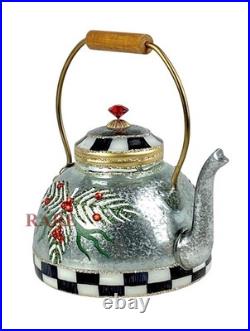 MacKenzie-Childs Farmhouse Holiday Tea Kettle Glass Ornament Brand New in Box