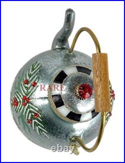 MacKenzie-Childs Farmhouse Holiday Tea Kettle Glass Ornament Brand New in Box