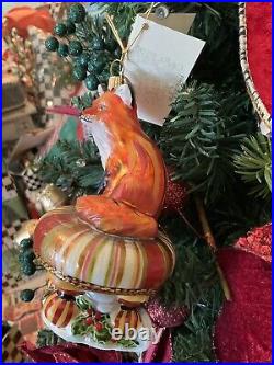 MacKenzie-Childs Fox On Tuffet Glass Ornament NIB