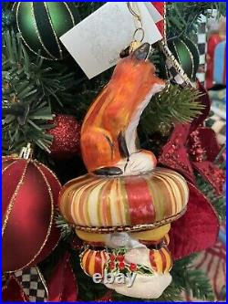 MacKenzie-Childs Fox On Tuffet Glass Ornament NIB