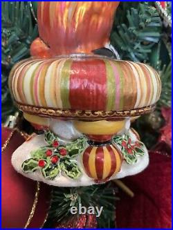 MacKenzie-Childs Fox On Tuffet Glass Ornament NIB