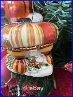 MacKenzie-Childs Fox On Tuffet Glass Ornament NIB