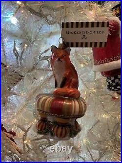 MacKenzie-Childs Fox On Tuffet Glass Ornament NIB