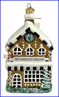 MacKenzie-Childs Gingerbread Farmhouse Glass Ornament Brand New in Box
