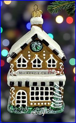 MacKenzie-Childs Gingerbread Farmhouse Glass Ornament Brand New in Box