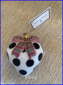 MacKenzie Childs Glass Heart Ornament Granny Kitsch Dor Heart Black White Plaid MacKenzie Childs Glass Heart Ornament Granny Kitsch Dor Heart Black White Plaid