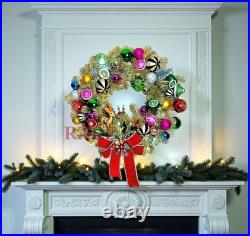 MacKenzie-Childs Granny Kitsch Illuminated Christmas Wreath Ornaments New No Box