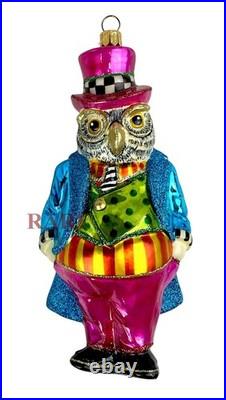 MacKenzie-Childs Granny Kitsch Owl Glass Ornament 6.75 Tall Brand New in Box